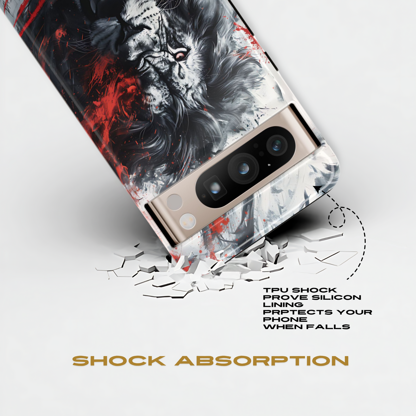 Estuche de Google con arte del león rugiente
