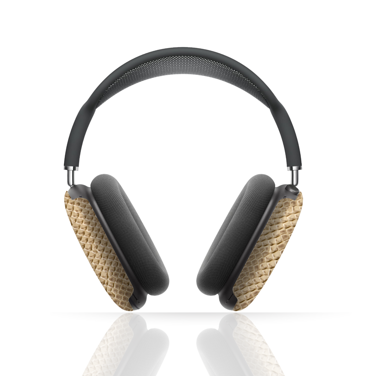 Fundas para AirPod Max en color beige con efecto piel de serpiente