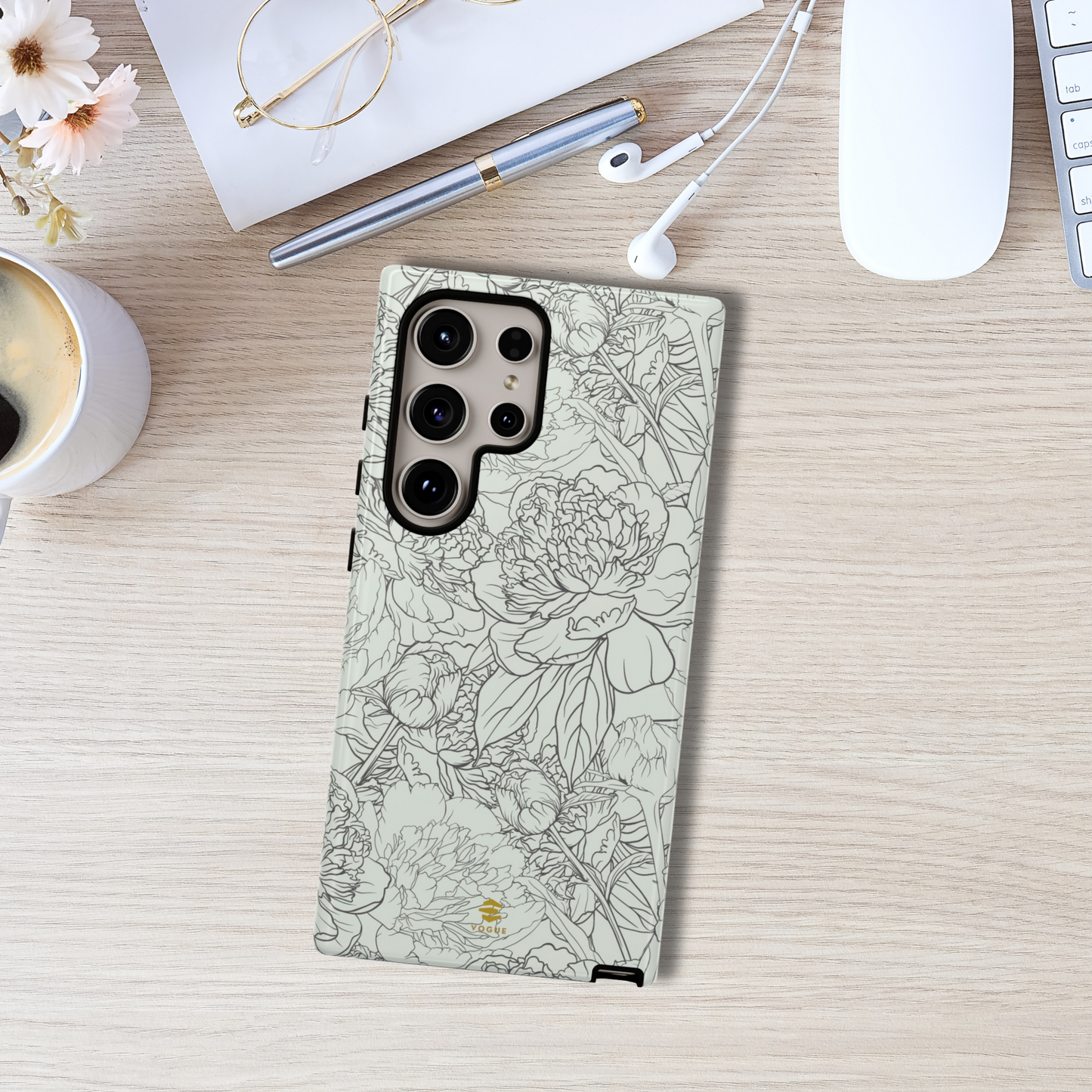 Funda para Samsung con diseño de peonías y salvia