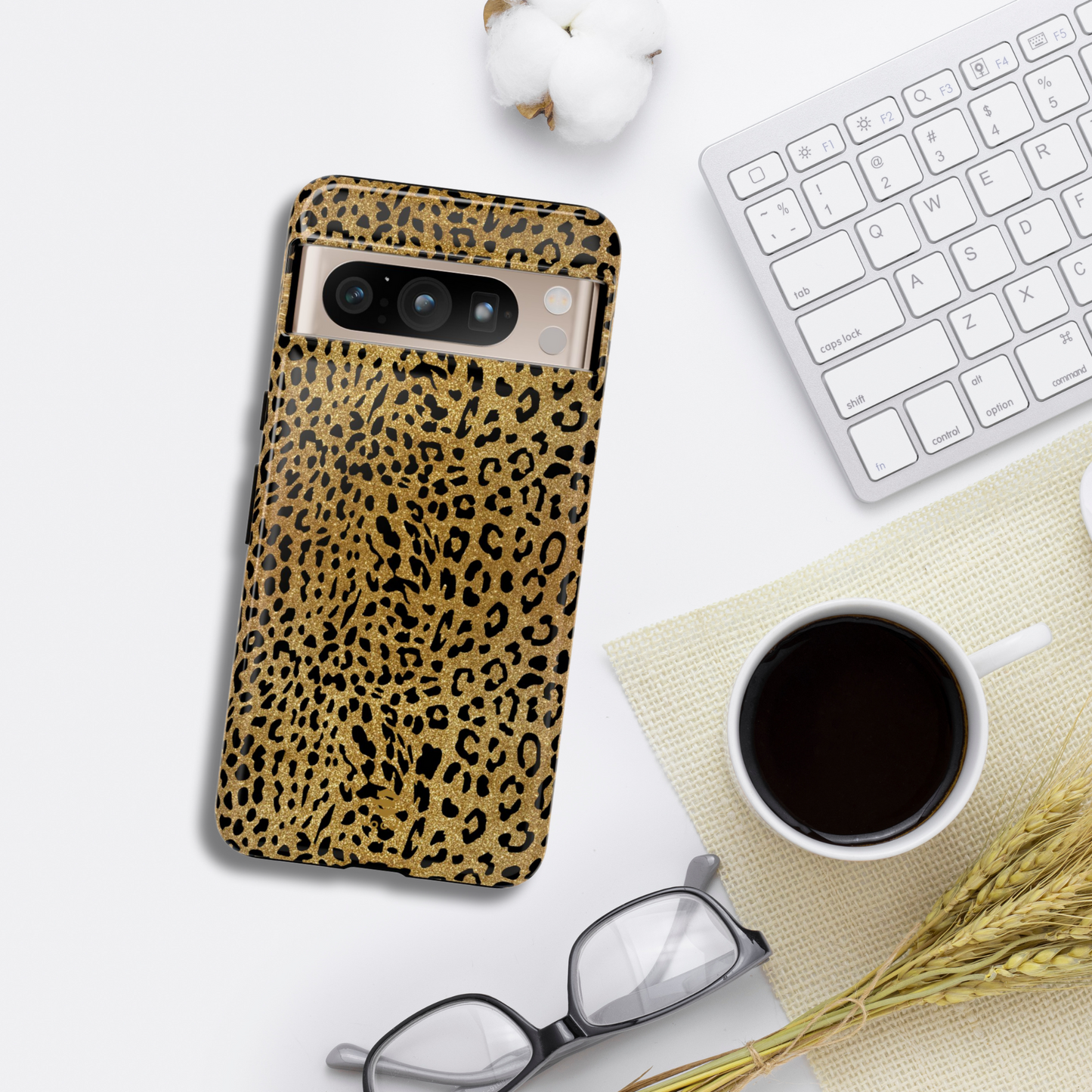 Funda para Google con estampado de leopardo dorado