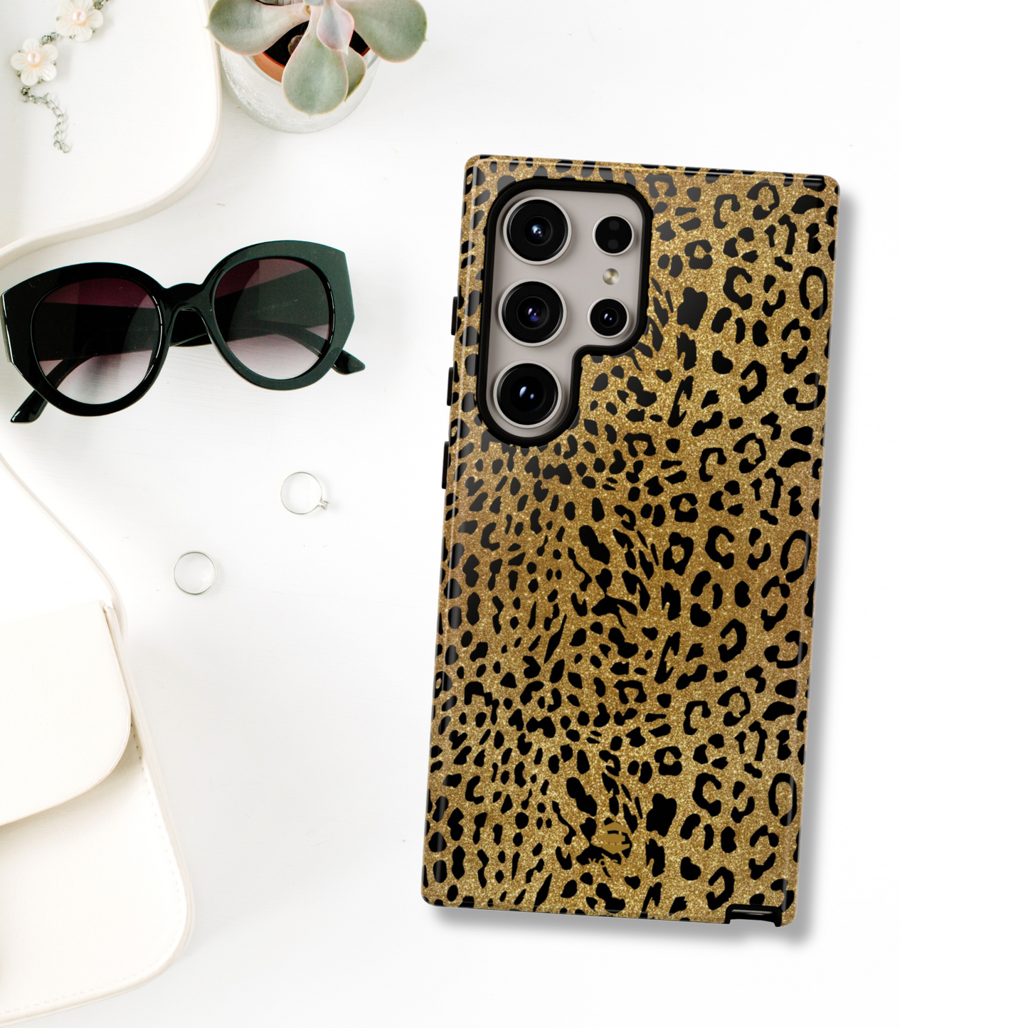 Goldene Samsung-Hülle mit Leopardenmuster