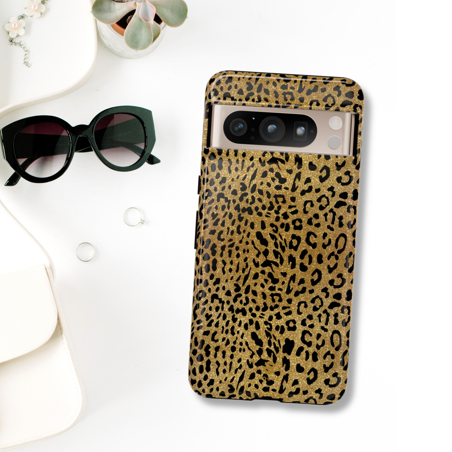 Funda para Google con estampado de leopardo dorado