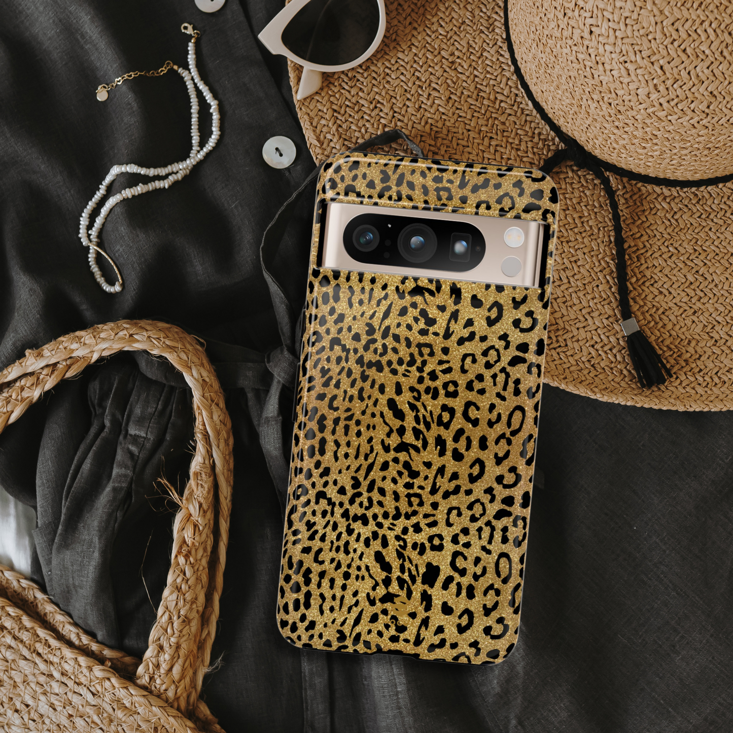 Funda para Google con estampado de leopardo dorado