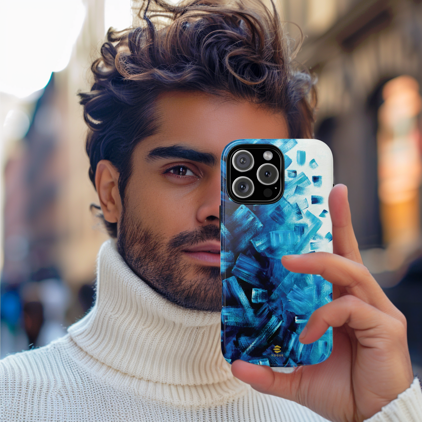 Funda para iPhone con diseño de océano pixelado en azul