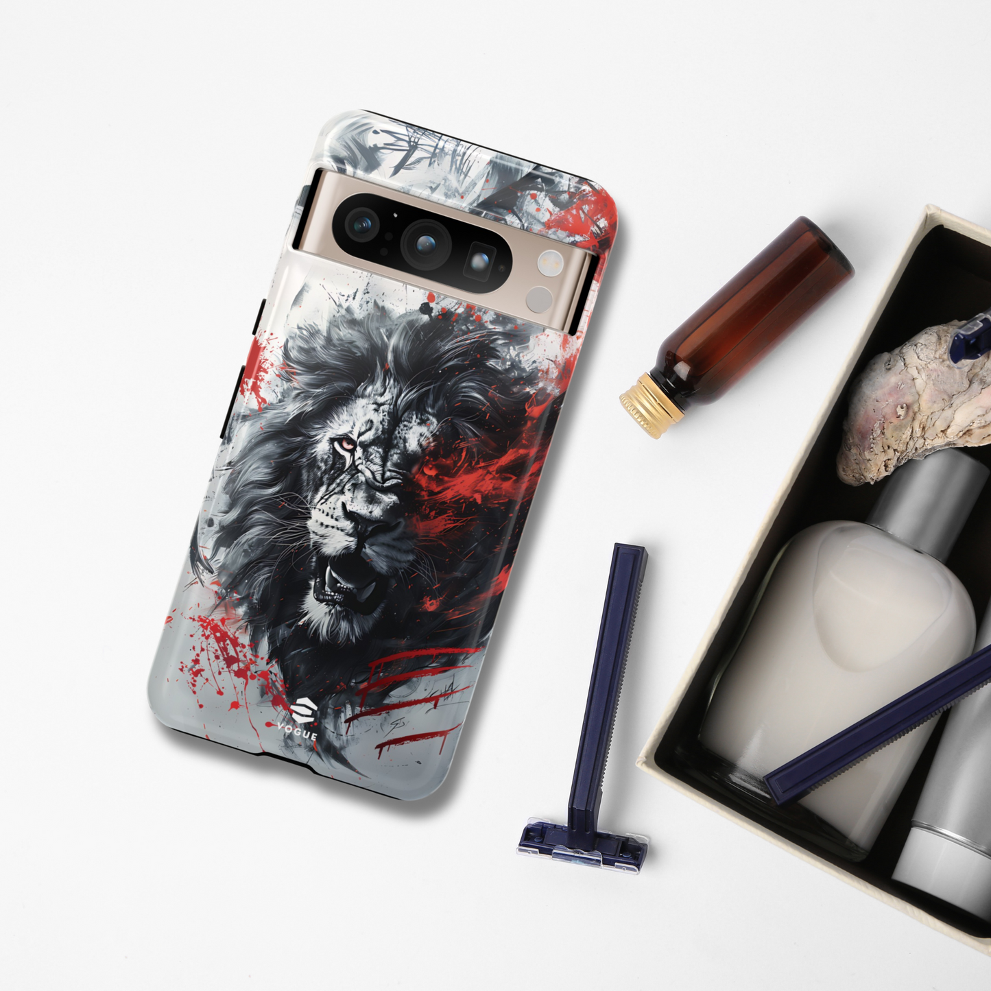 Estuche de Google con arte del león rugiente