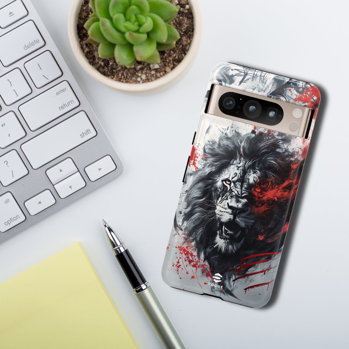 Estuche de Google con arte del león rugiente