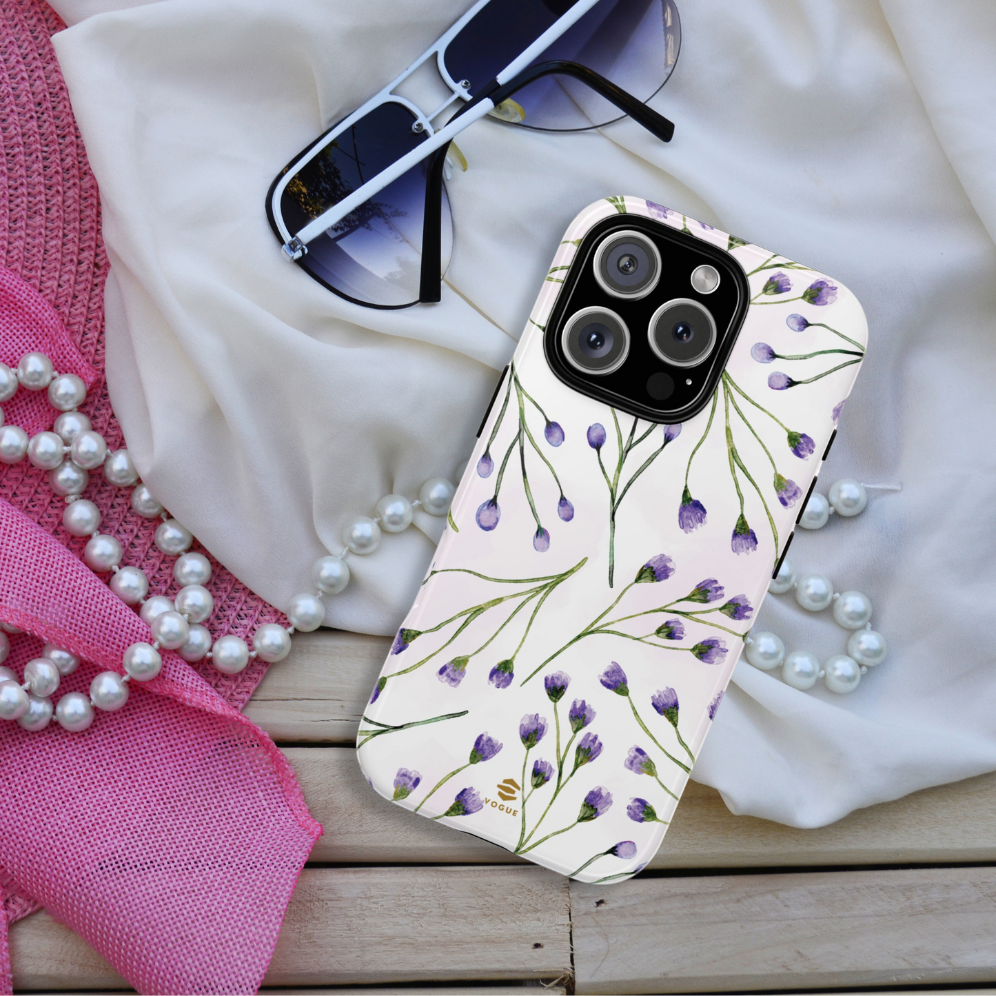 Funda para iPhone con diseño de flores de color lila