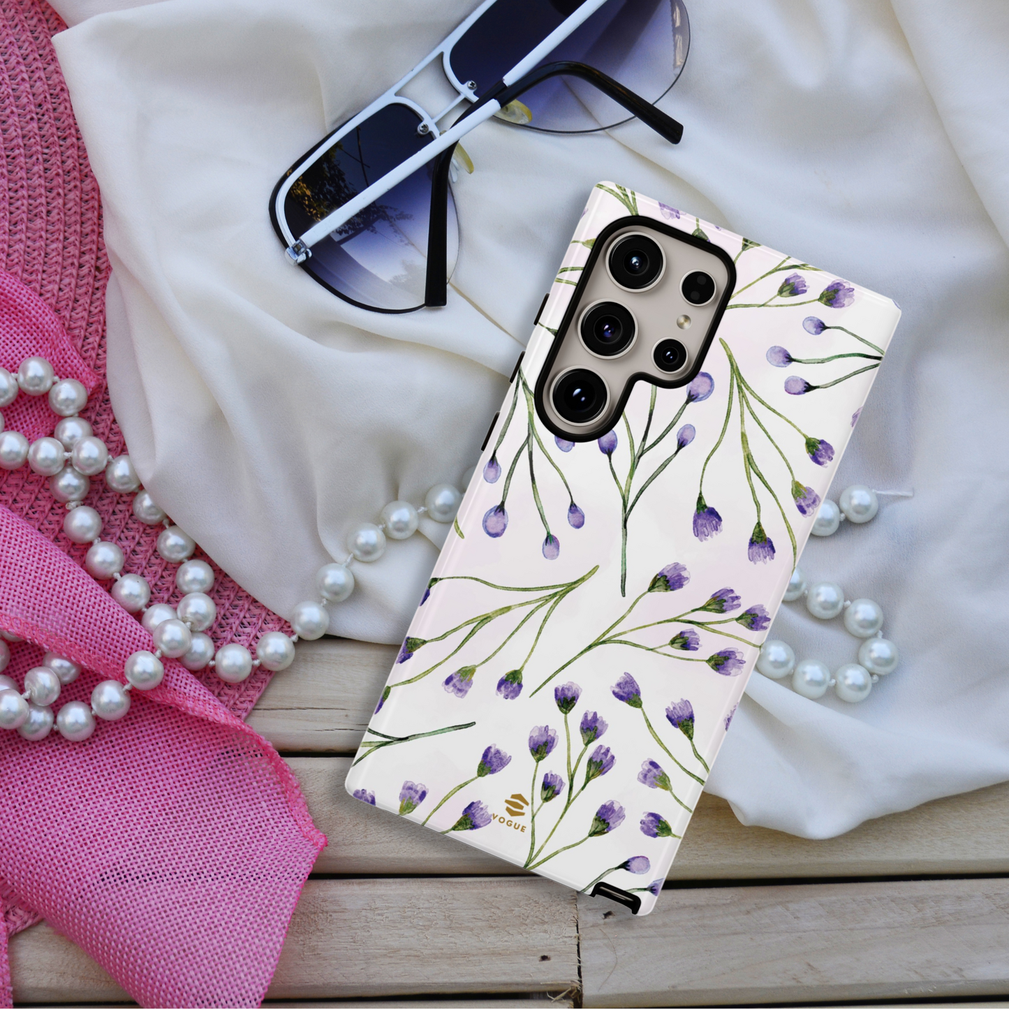 Funda para Samsung con diseño de flores de color lila