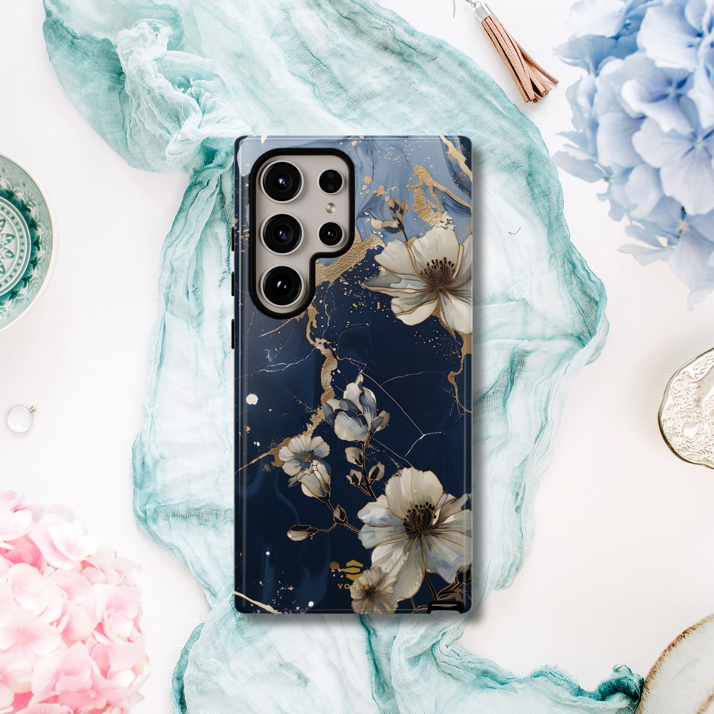 Funda Samsung con diseño floral de mármol