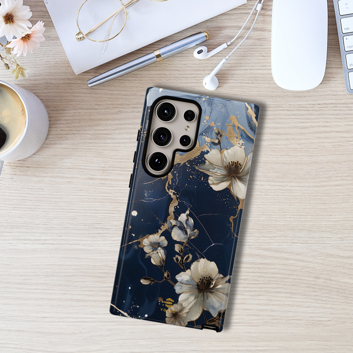 Funda Samsung con diseño floral de mármol