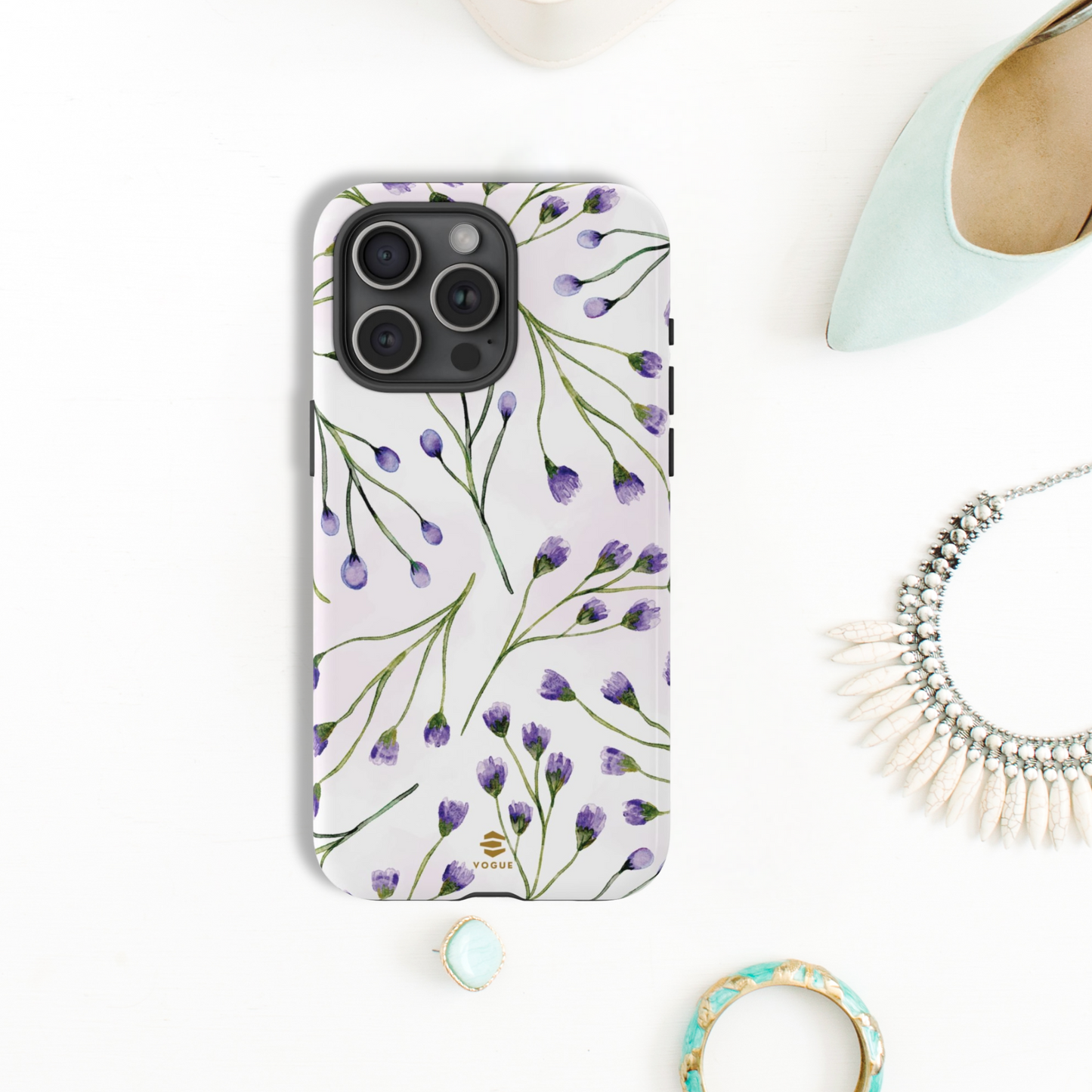 Funda para iPhone con diseño de flores de color lila