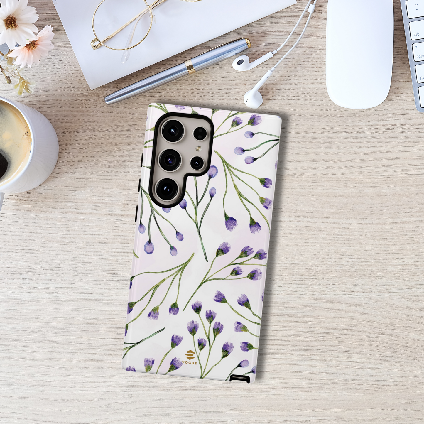 Funda para Samsung con diseño de flores de color lila