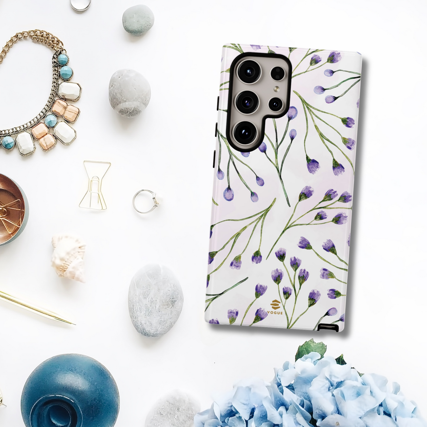 Funda para Samsung con diseño de flores de color lila