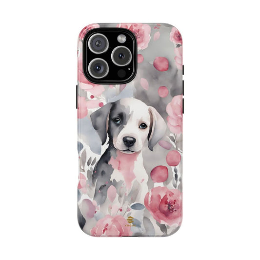 Cute Puppy with Flowers iPhone Tough Case Pink & Grey Durable Protective cover