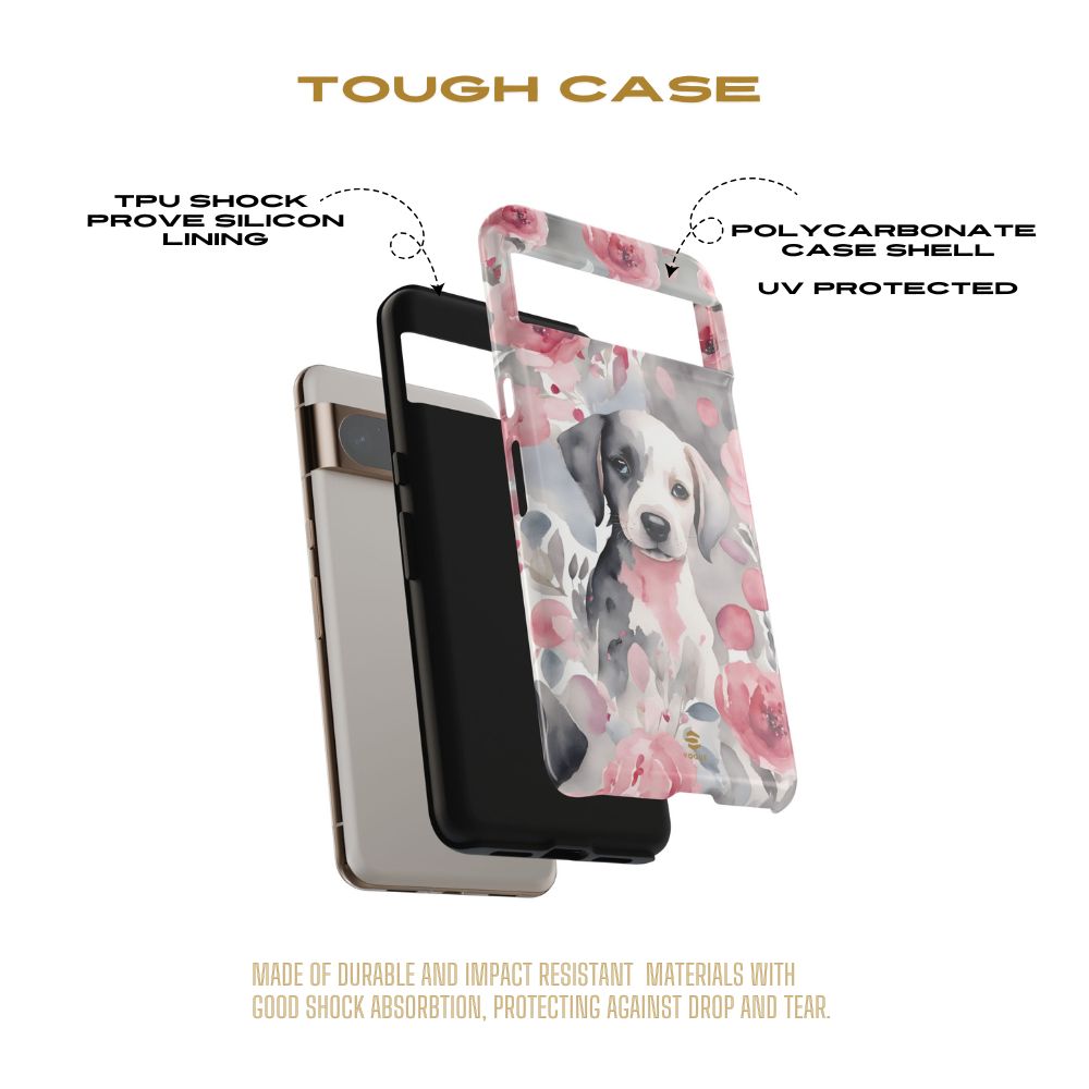 Cute Puppy Google Phone Case For Valentine's day Pink & Grey durable Protective Cover