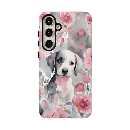 Cute Puppy Samsung Phone Case, Love, Valentine's Day Gift for Her Pink & Grey Protective cover