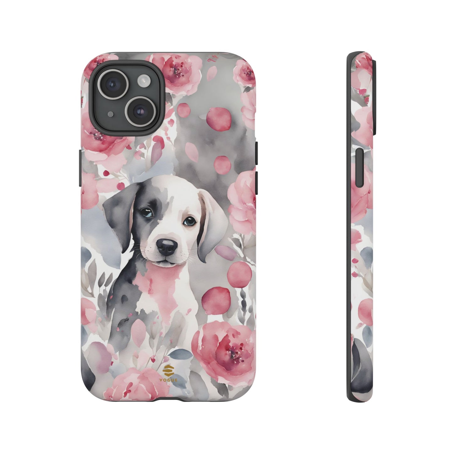 Cute Puppy with Flowers iPhone Tough Case Pink & Grey Durable Protective cover