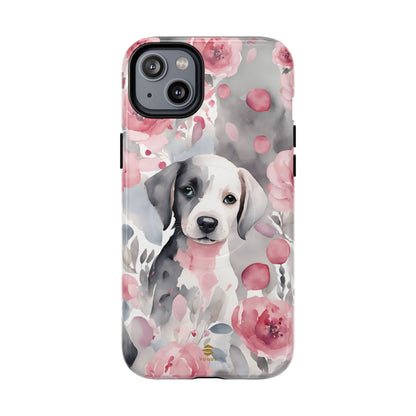 Cute Puppy with Flowers Magsafe Tough Case Pink & Grey Durable Protective cover