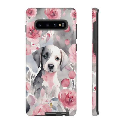 Cute Puppy Samsung Phone Case, Love, Valentine's Day Gift for Her Pink & Grey Protective cover