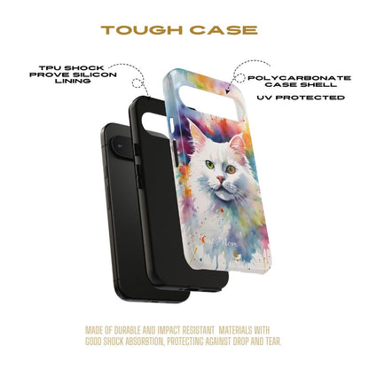 Custom White Cat Google Pixel Tough Phone Case