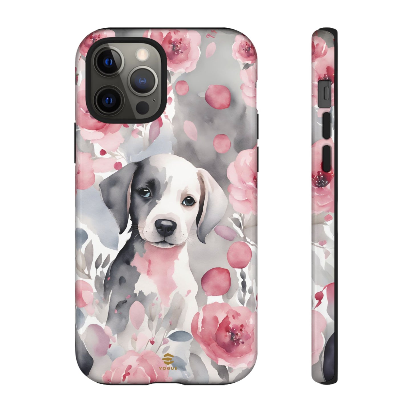 Cute Puppy with Flowers iPhone Tough Case Pink & Grey Durable Protective cover