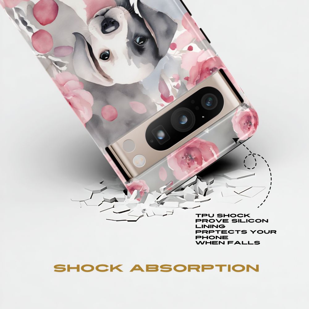 Cute Puppy Google Phone Case For Valentine's day Pink & Grey durable Protective Cover