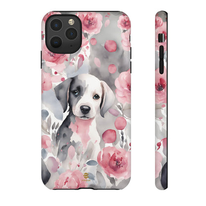 Cute Puppy with Flowers iPhone Tough Case Pink & Grey Durable Protective cover