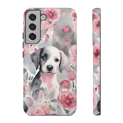 Cute Puppy Samsung Phone Case, Love, Valentine's Day Gift for Her Pink & Grey Protective cover