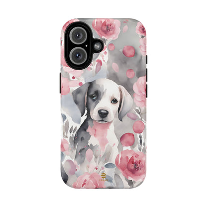 Cute Puppy with Flowers Magsafe Tough Case Pink & Grey Durable Protective cover