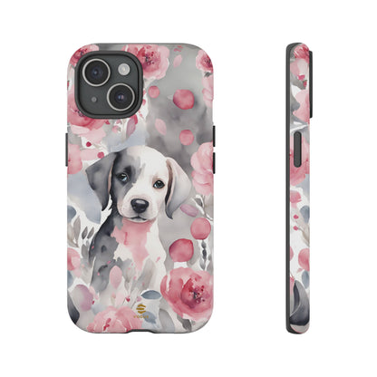 Cute Puppy with Flowers iPhone Tough Case Pink & Grey Durable Protective cover