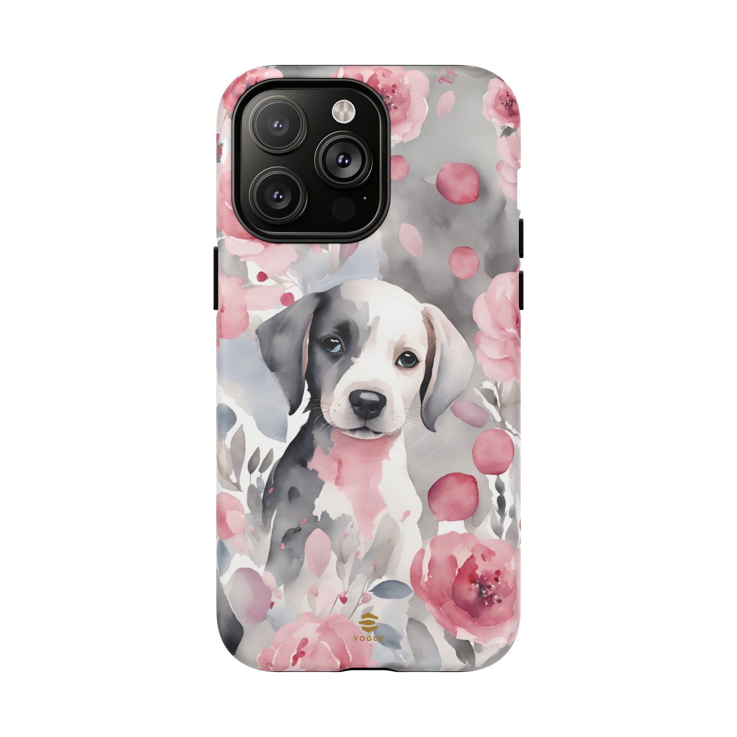 Cute Puppy with Flowers Magsafe Tough Case Pink & Grey Durable Protective cover