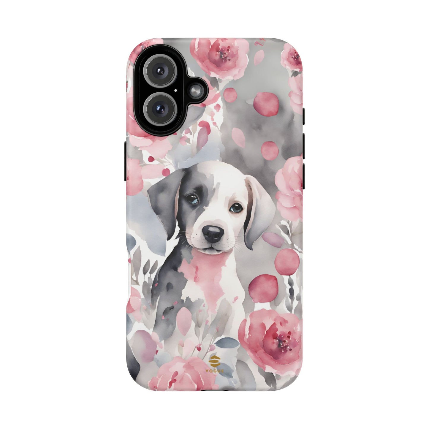 Cute Puppy with Flowers iPhone Tough Case Pink & Grey Durable Protective cover