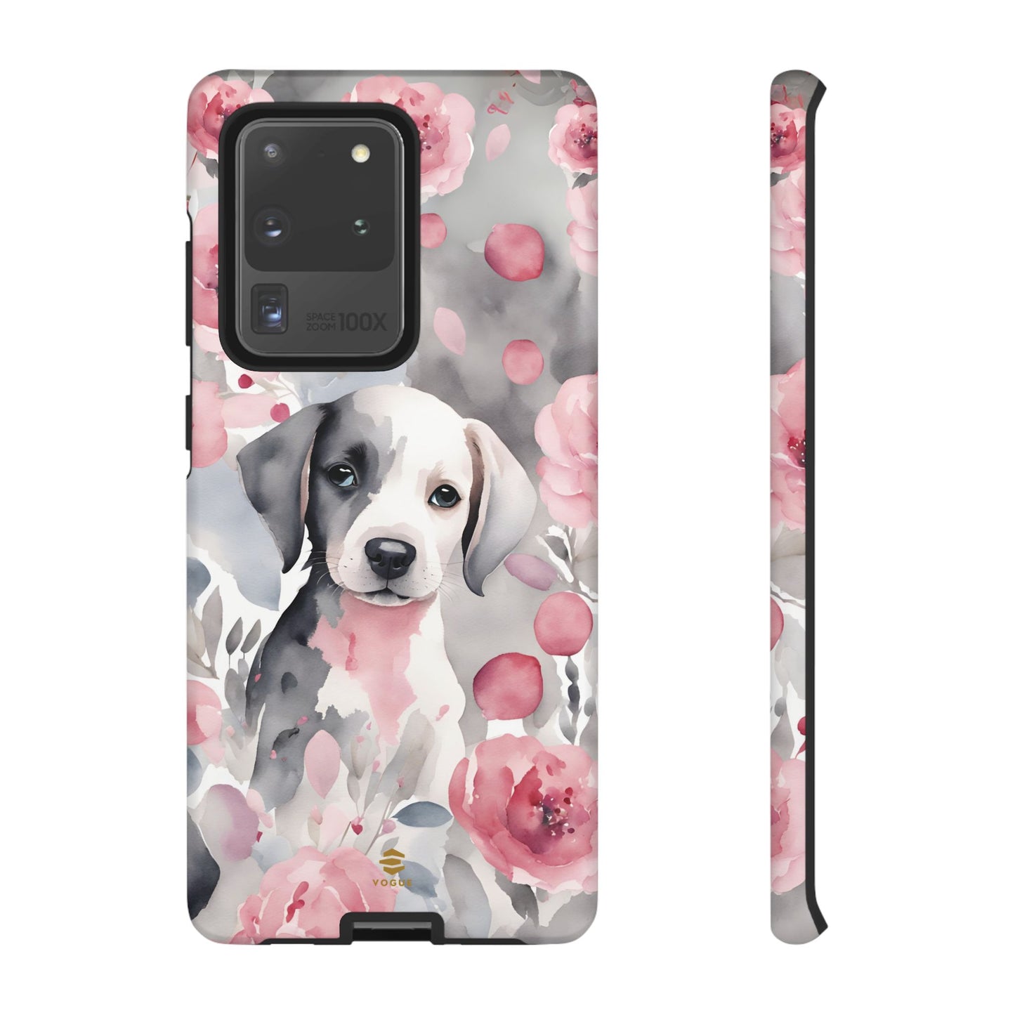 Cute Puppy Samsung Phone Case, Love, Valentine's Day Gift for Her Pink & Grey Protective cover