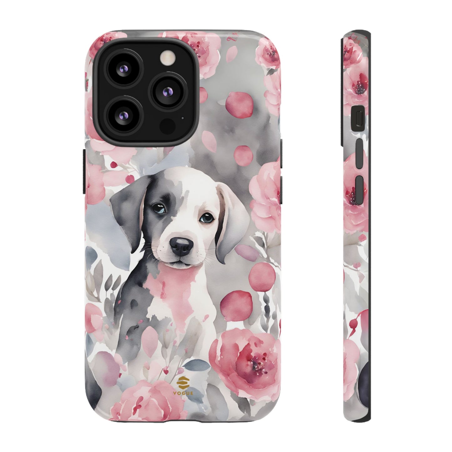 Cute Puppy with Flowers iPhone Tough Case Pink & Grey Durable Protective cover