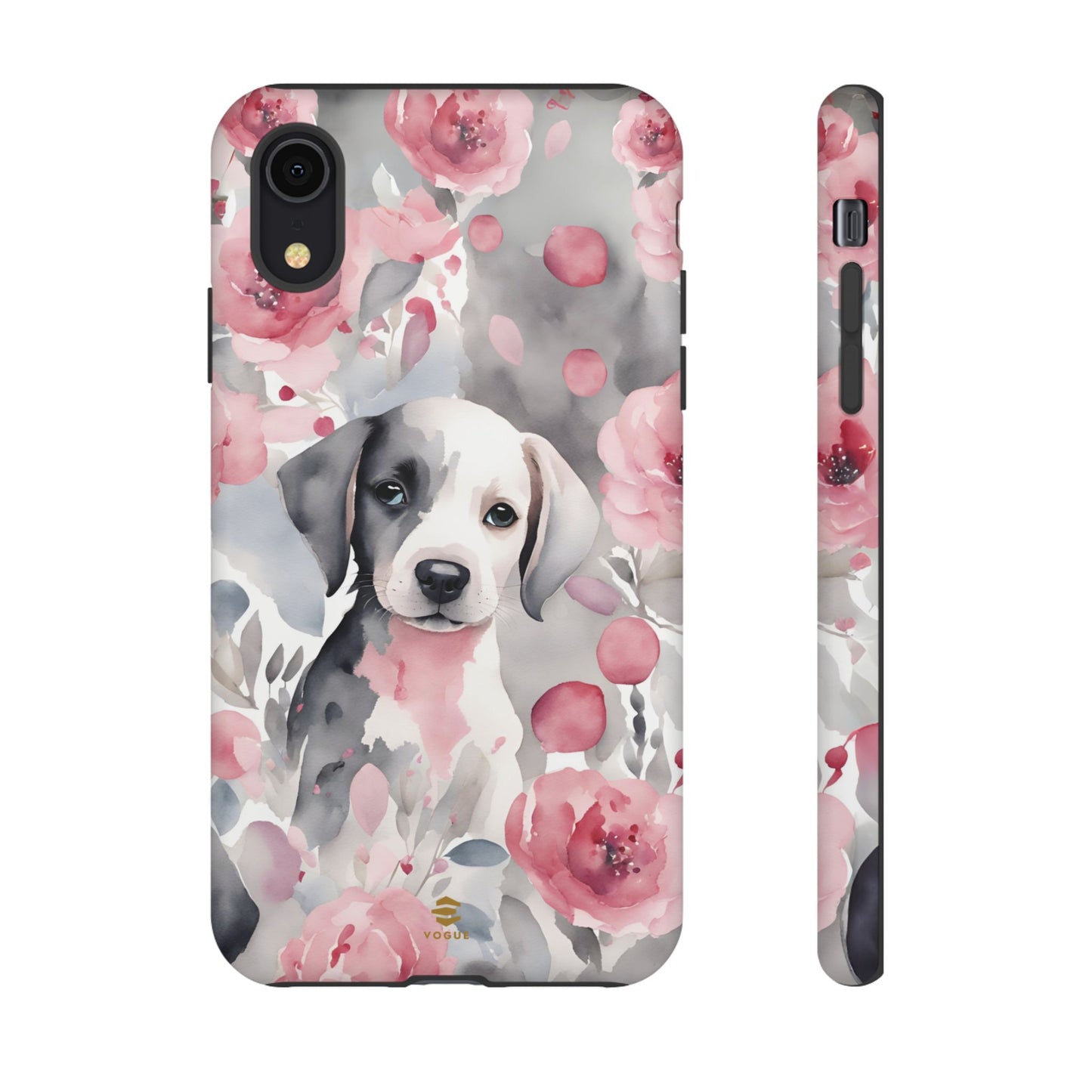 Cute Puppy with Flowers iPhone Tough Case Pink & Grey Durable Protective cover