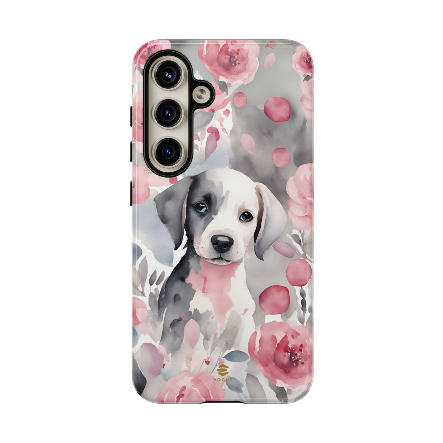 Cute Puppy Samsung Phone Case, Love, Valentine's Day Gift for Her Pink & Grey Protective cover