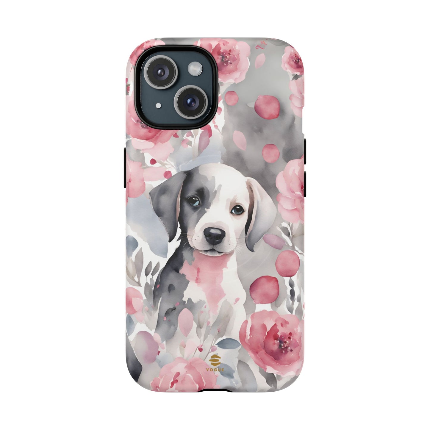 Cute Puppy with Flowers Magsafe Tough Case Pink & Grey Durable Protective cover