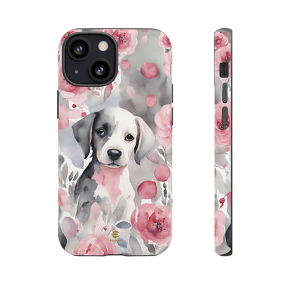 Cute Puppy with Flowers iPhone Tough Case Pink & Grey Durable Protective cover