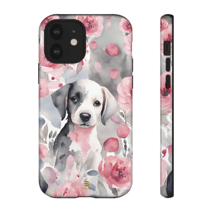 Cute Puppy with Flowers iPhone Tough Case Pink & Grey Durable Protective cover