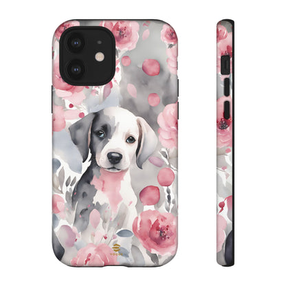 Cute Puppy with Flowers iPhone Tough Case Pink & Grey Durable Protective cover