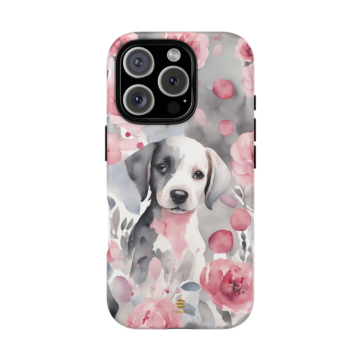 Cute Puppy with Flowers iPhone Tough Case Pink & Grey Durable Protective cover