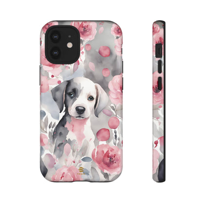 Cute Puppy with Flowers iPhone Tough Case Pink & Grey Durable Protective cover