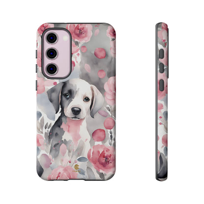 Cute Puppy Samsung Phone Case, Love, Valentine's Day Gift for Her Pink & Grey Protective cover