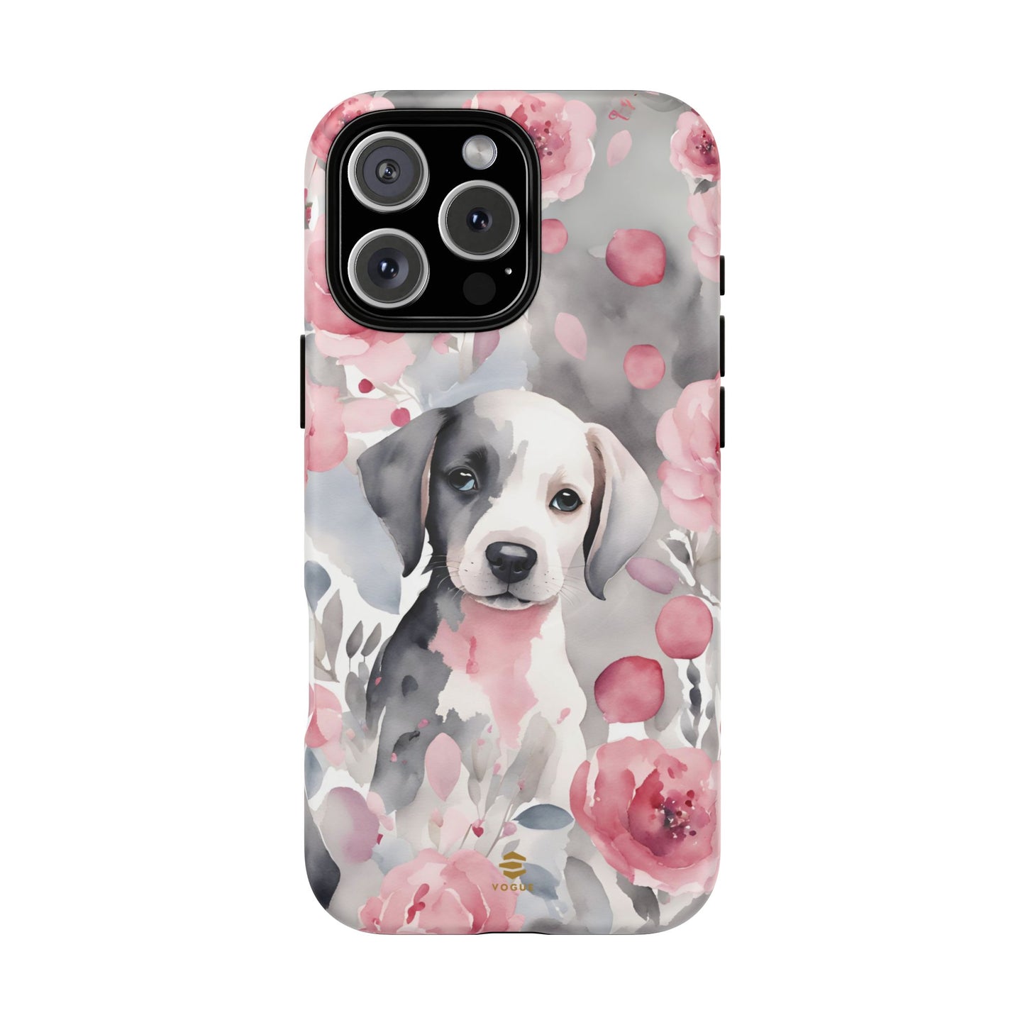 Cute Puppy with Flowers Magsafe Tough Case Pink & Grey Durable Protective cover