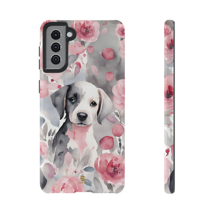 Cute Puppy Samsung Phone Case, Love, Valentine's Day Gift for Her Pink & Grey Protective cover