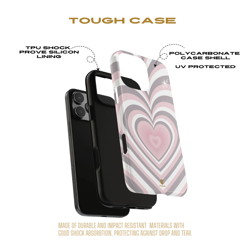 Pink & Grey Heart Design - Phone Case, Love, Valentine's Day Gift for Her