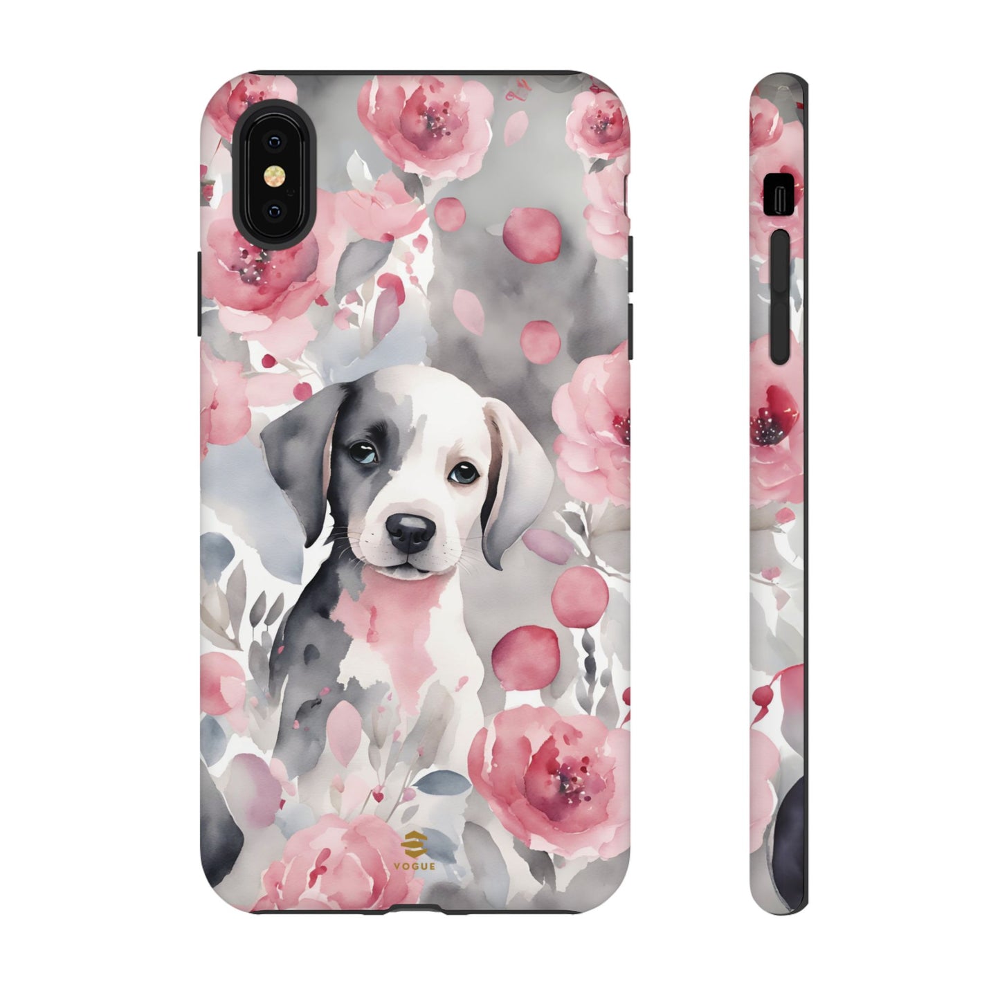 Cute Puppy with Flowers iPhone Tough Case Pink & Grey Durable Protective cover