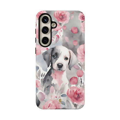 Cute Puppy Samsung Phone Case, Love, Valentine's Day Gift for Her Pink & Grey Protective cover