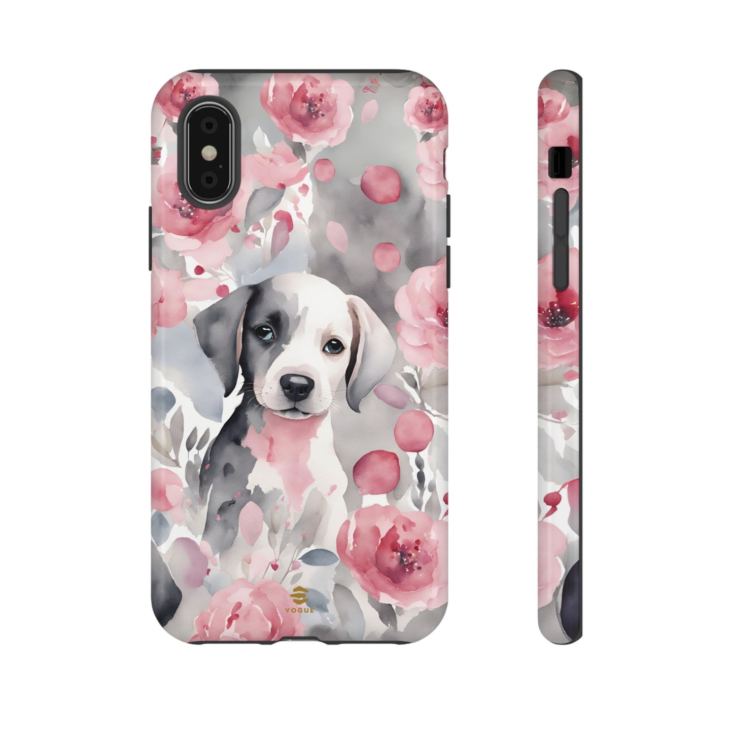 Cute Puppy with Flowers iPhone Tough Case Pink & Grey Durable Protective cover