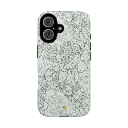 Funda para iPhone con diseño de peonías y salvia